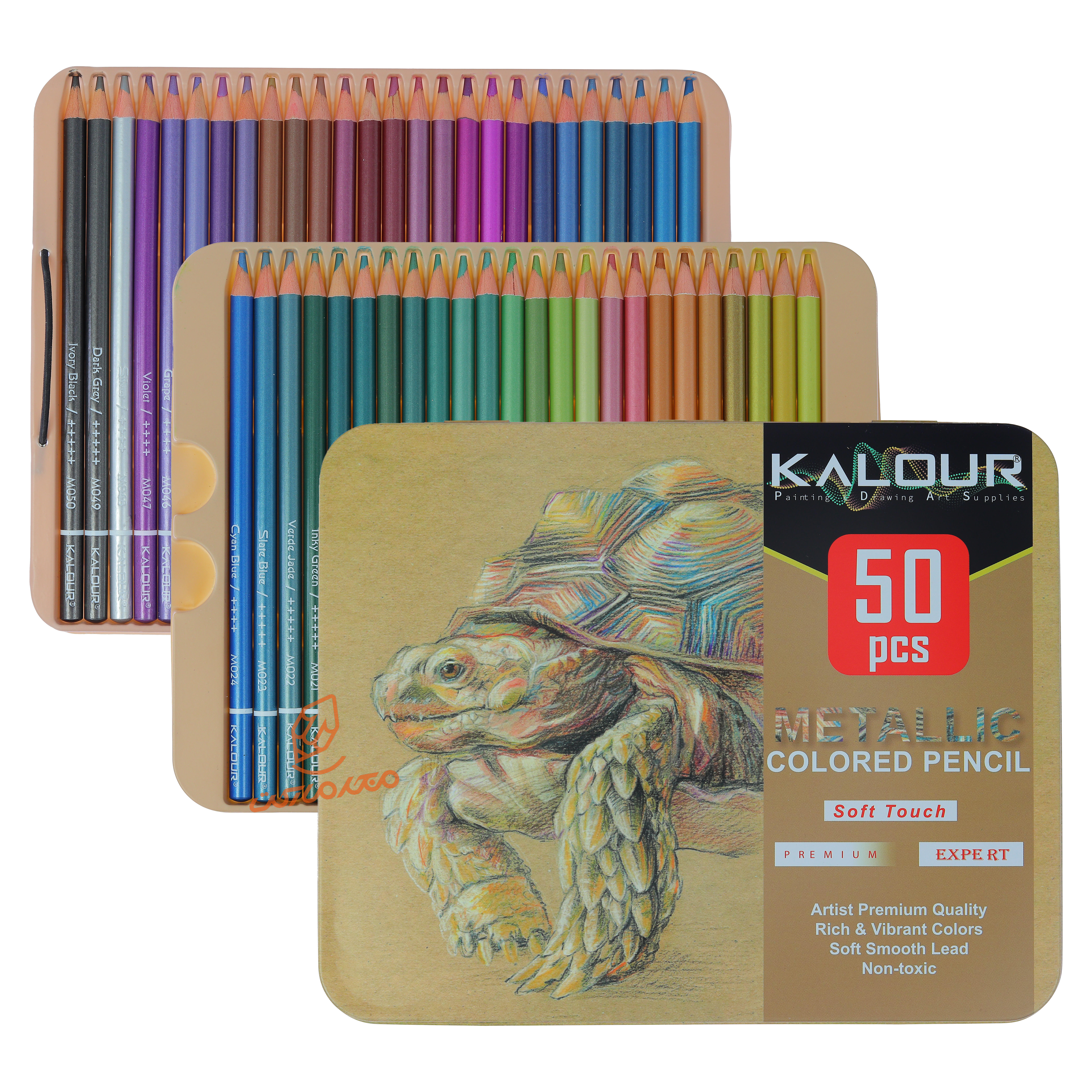 مداد رنگی 50 رنگ متالیک طرح لاک پشت کالور KALOUR